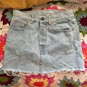 Brandy Melville Light Blue Frayed Denim Mini Skirt